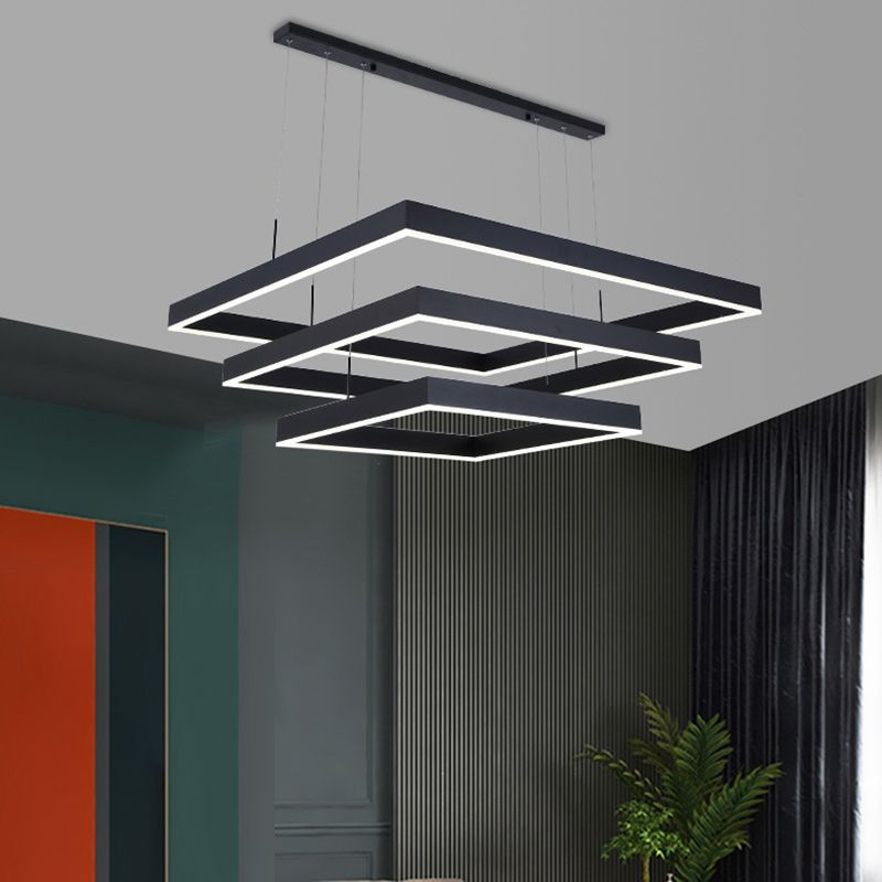 Minimalist Square LED Chandelier Metallic Living Room Suspension Light in Black