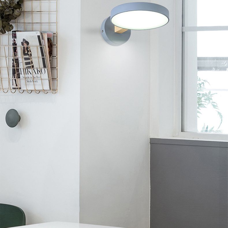 Modern Minimalist Circular LED Wall Lamp Wrought Iron Macaron Wall Light with Acrylic Shade