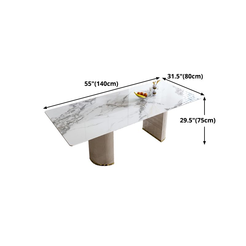 Luxury White Tone Dining Table Sintered Stone Table with Double Pedestal
