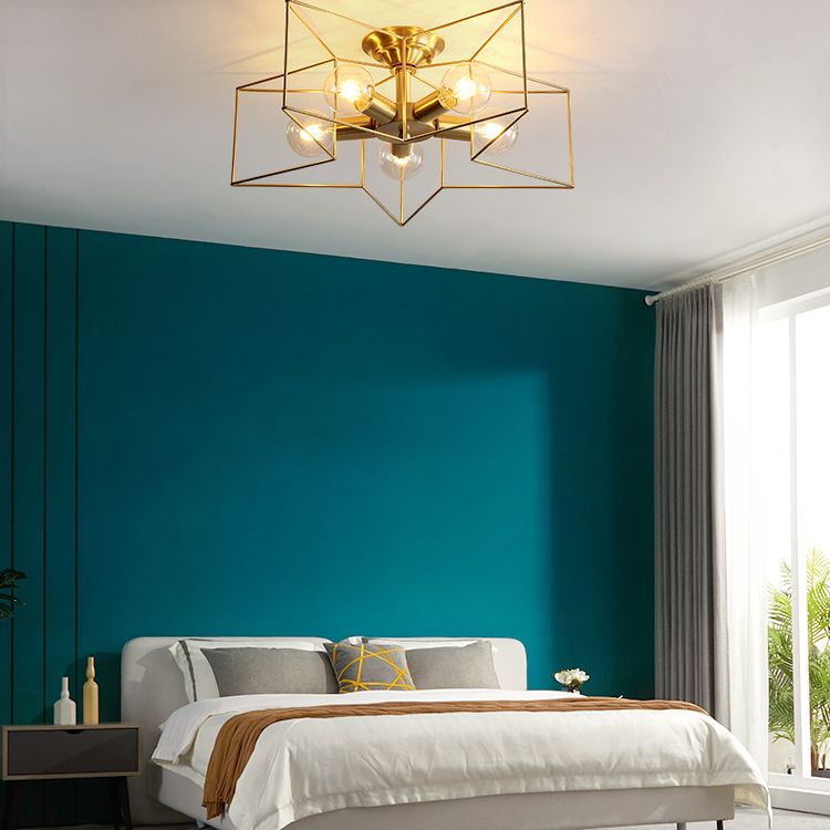 Industrial Star Ceiling Flush Mount Metal Semi Flush Mount Ceiling Fixture for Living Room and Bedroom