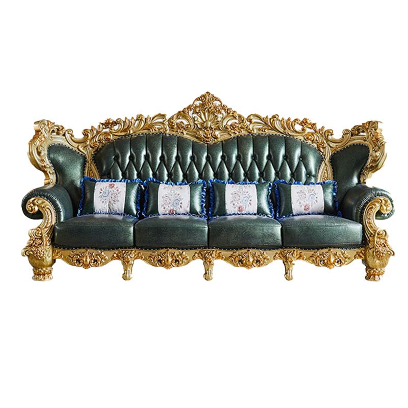 Green Genuine Leather Sofa Tufted Split-Back Rolled Arm Sofa