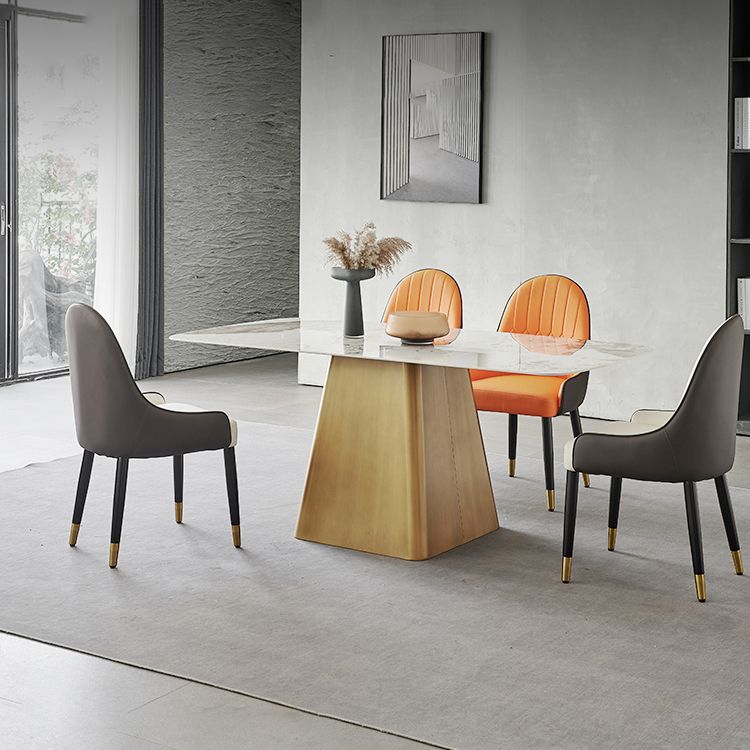 Metal Traditional Luxury Rectangle Indoor Table Sintered Stone Table with Pedestal