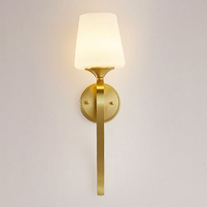 1-Light Wall Lamp Copper Wall Mount Lamp with Glass Shade for Living Room