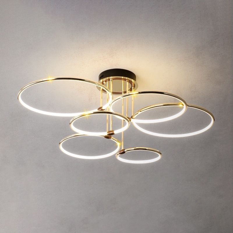 Circles Metal Chandelier Lighting Fixture Minimalist LED Gold Ceiling Pendant Light