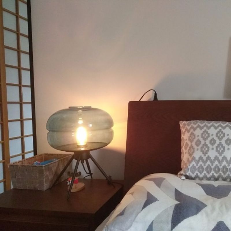 Black Drum Indoor Table Lamp in Modern Creative Style Wrought Iron Table Light with Glass Shade