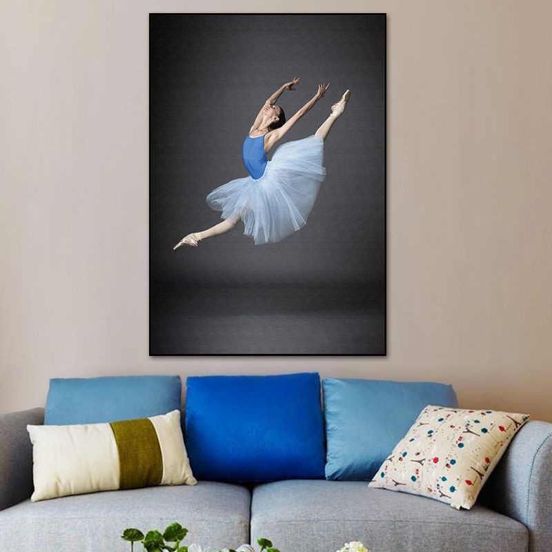 Photographic Ballet Canvas Print Glam Textured Wall Art Decor in Blue for Living Room