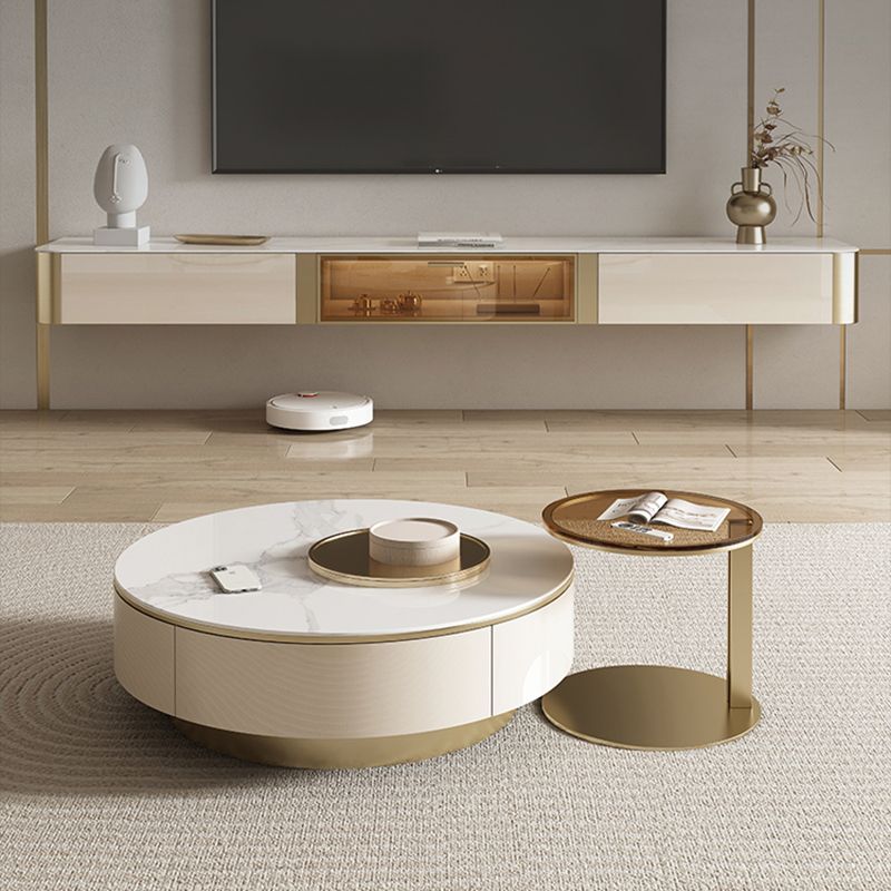 Glam Style Stone TV Stand Enclosed Storage Floating TV Cabinet
