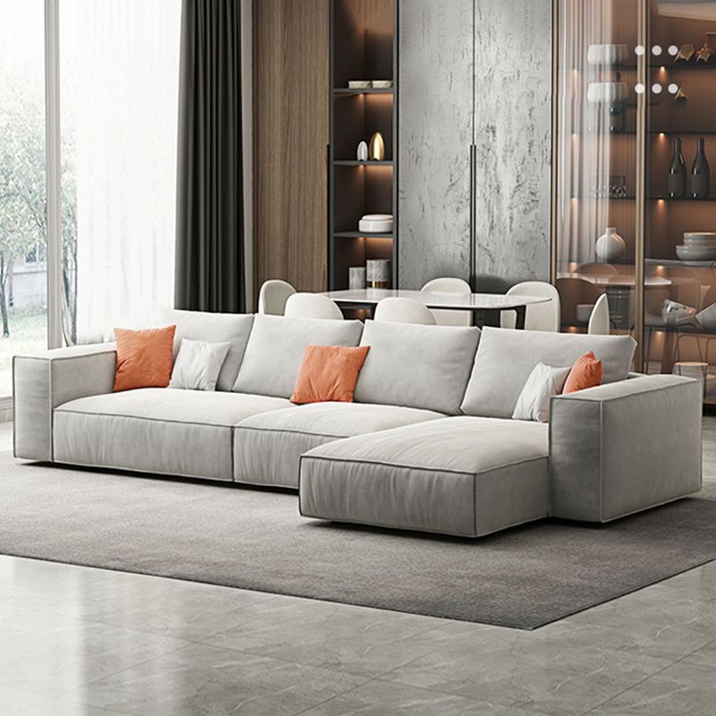 Simple Light-grey Sofa/Sectional with Faux Leather and Pillowed Back Cushions