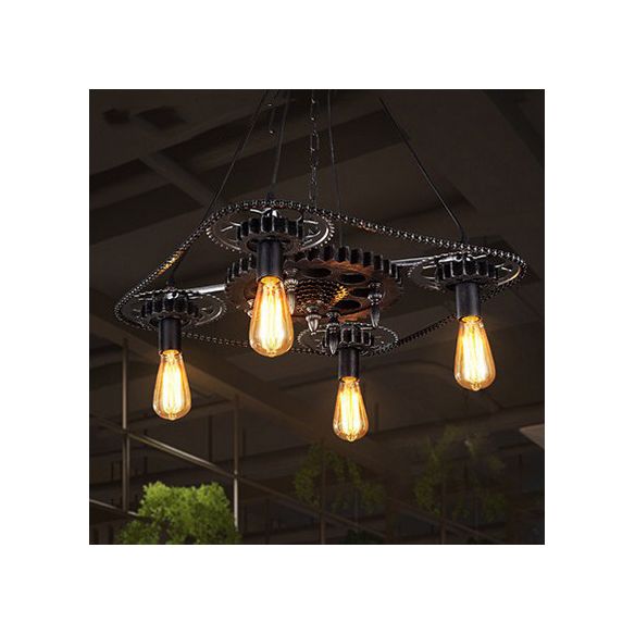 Finitura nera 4 teste Sofiling Aiuging Style Industrial Style Metallic Bare Bulb Light Light With Gear Deco