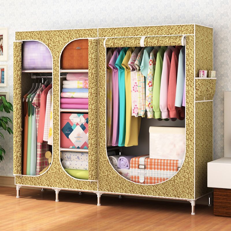 Contemporary Style Steel Wardrobe 3-door Wardrobe Closet with Legs