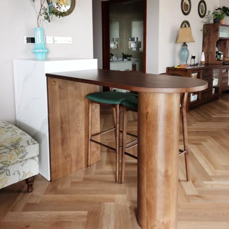 Specialty Solid Wood Bar Table Brown Double Pedestal Bar Height Pub Table