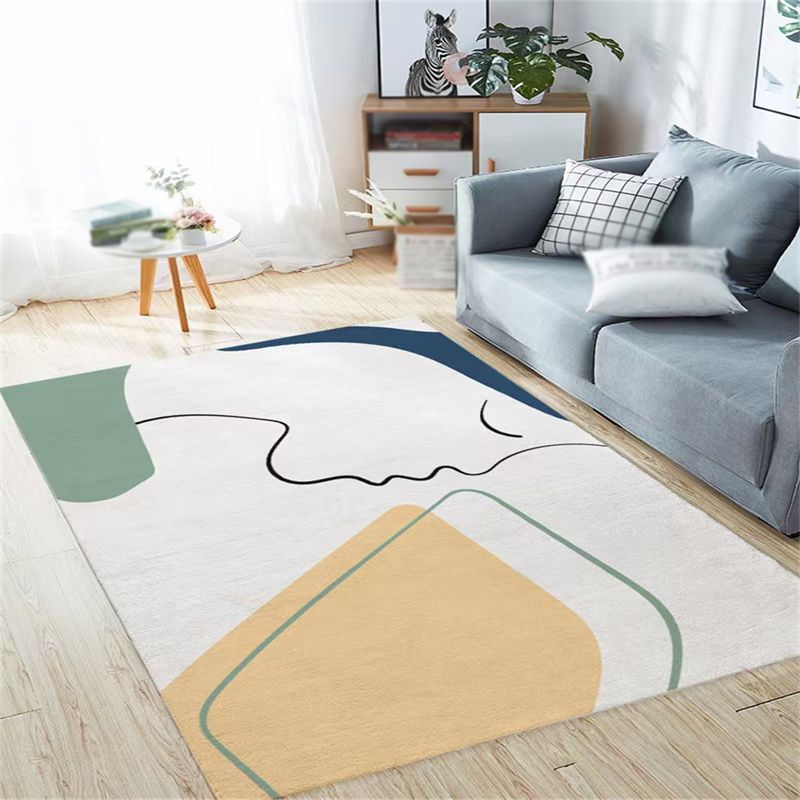 Apricot Tone Home Decor Carpet Modern Abstract Lines Area Rug Polyester with Non-Slip Backing Rug