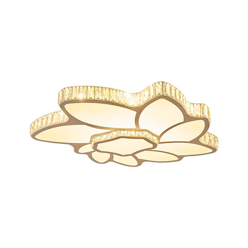 Petal Sitting Room Ceiling Lighting Crystal Rectangle LED Simple Flush Mount Lamp in Chrome, Warm/White Light