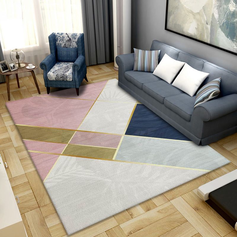 Stylish Indoor Rug Comfort Geometric Pattern Rug Polyester Anti-Slip Backing Carpet for Home Decor