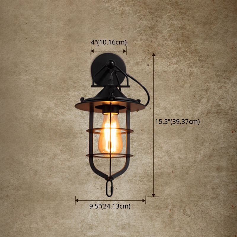 Industrial Style Wall Sconce 1 Light Down Lighting Sconce Lighting in Metal Cage