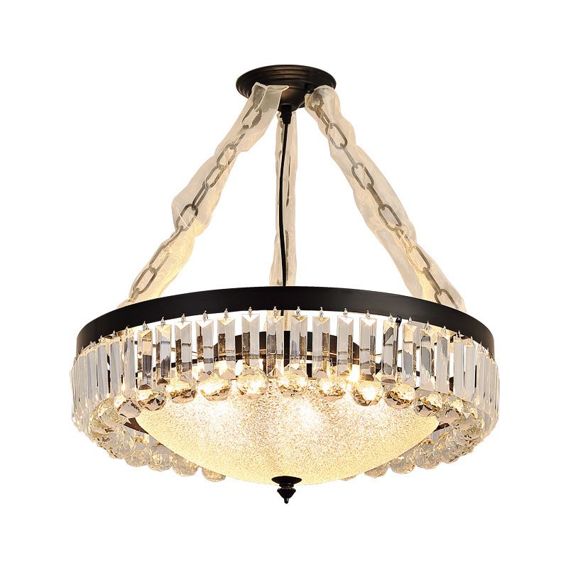 4-head kristal hangend licht traditionele zwarte kom eetkamer kroonluchter met mat glazen schaduw