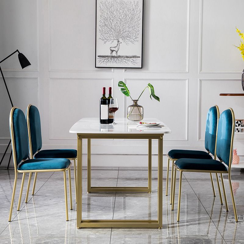Rectangle Double Pedestal Dining Table Glam Faux Marble Table for Dining Room