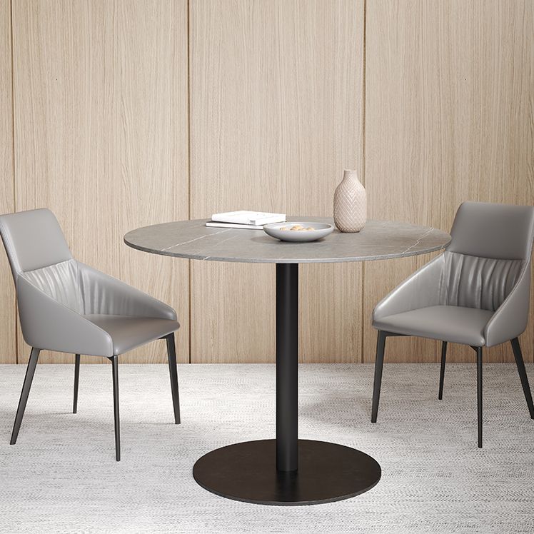 Gray Stone Dinette Table with Metal Base Modern Round Dining Table for Home