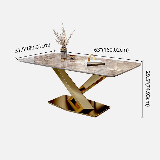 Modern Gray Kitchen Dining Set Sintered Stone Rectangle Shape Dining Set with Pedestal