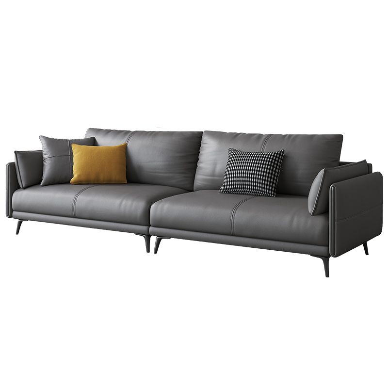Contemporary Genuine Leather Square Arm Standard Sofa with Loose Back for Living Room