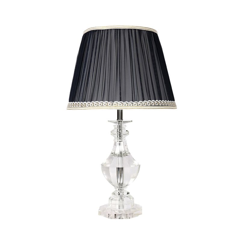 Lampe de table de nuit en forme de baril pour chambre à coucher, lumière unique traditionnelle en cristal noir, avec garniture tressée