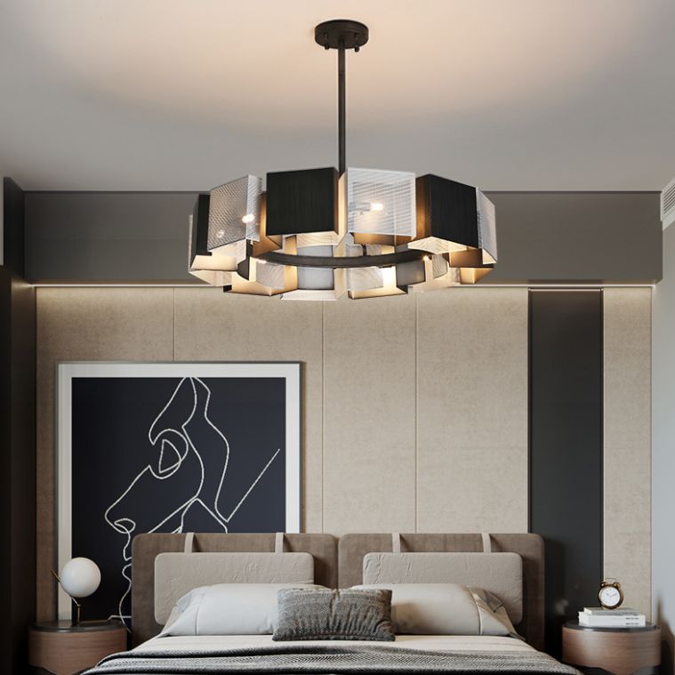 Living Room Pendant Light Kit Minimal Black Chandelier Lighting with Circle Metal Shade