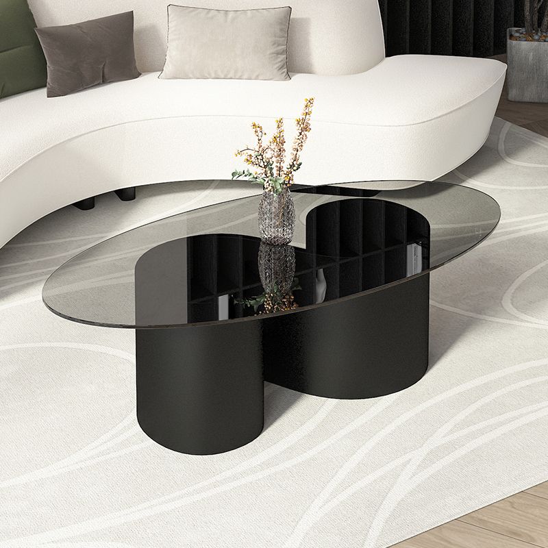 Contemporary Oval Top Coffee Table with Abstract Base Cocktail Table
