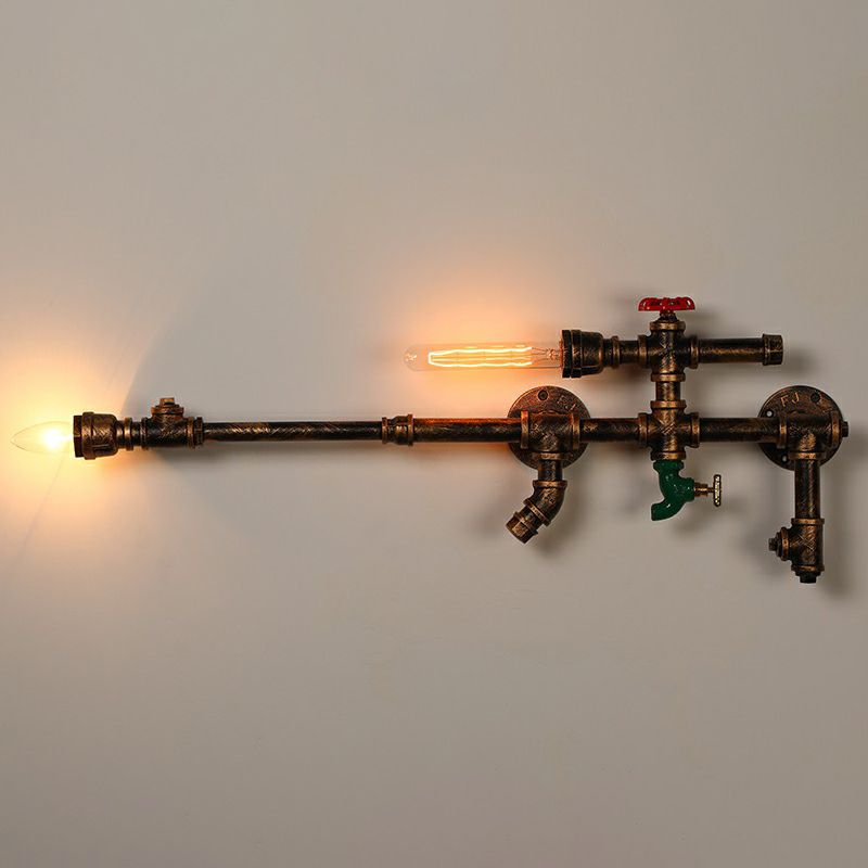 Industrial Pipe Wall Mount Light 2 Heads Wrought Iron Wall Sconce Lighting in Rust