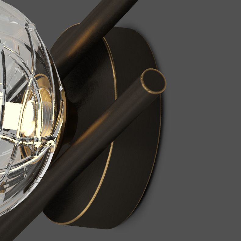 18" H Full Copper Wall Lamp Transparent Glass Globe Shade Nordic Style Metal Lines Sconce Lights for Bedroom