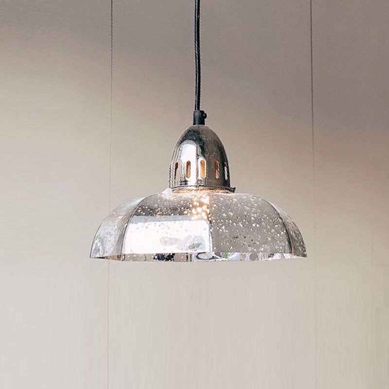 1-Light Pendant Industrial Style Geometric Silver Mercury Glass Hanging Light for Cafe