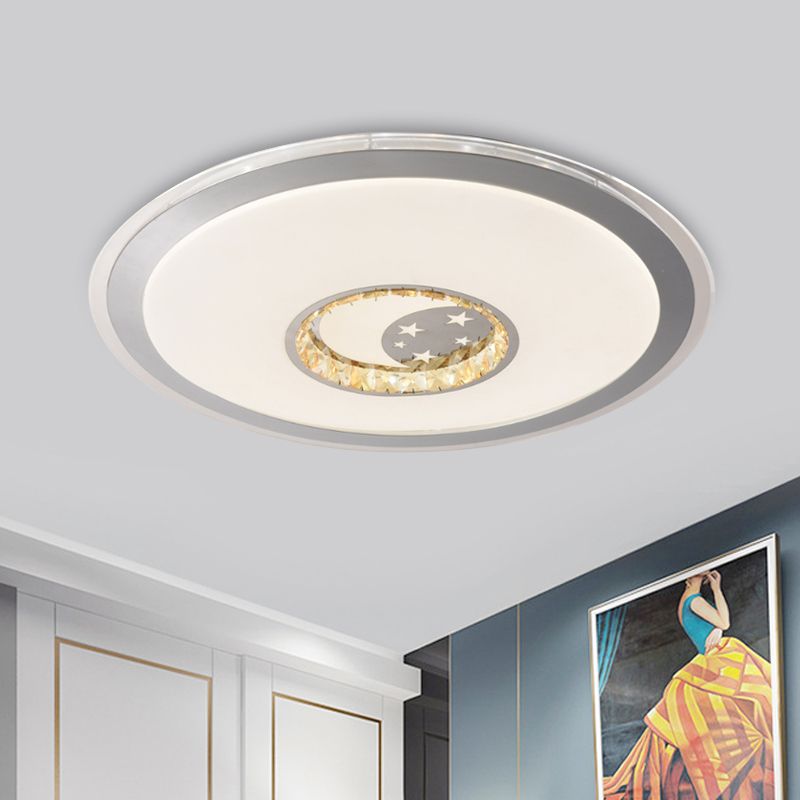 White Plate Ceiling Light Contemporary Beveled Crystals Sleeping Room LED Flush Light Fixture with Flower/Loving Heart/Moon and Star Pattern
