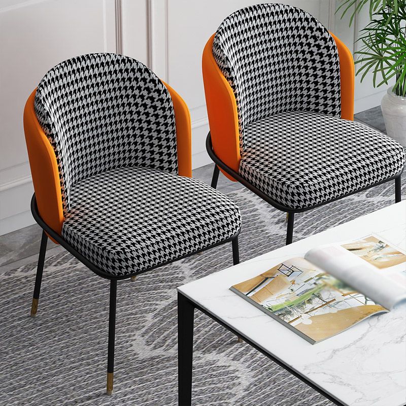 Glam Metal Dining Armless stoelen gestoffeerde linnen stof eetkamerstoel voor restaurant