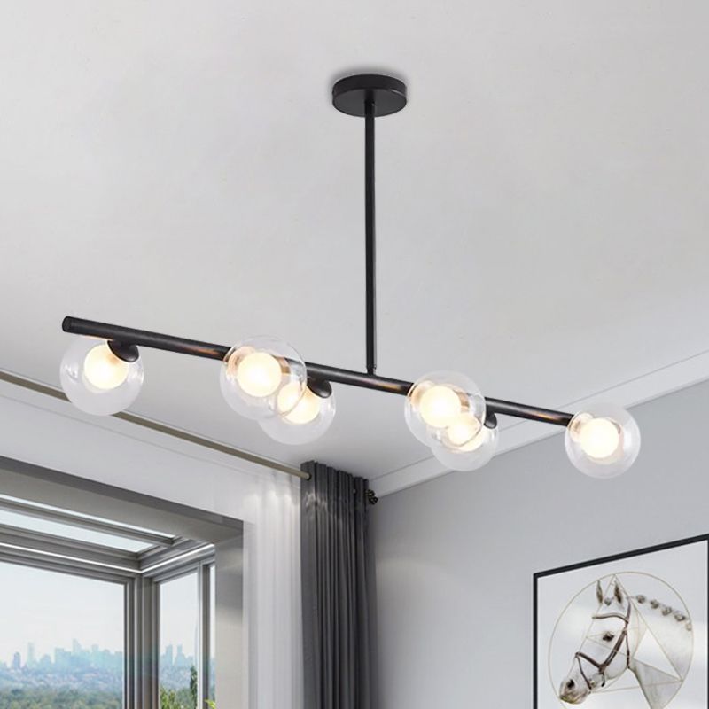 Clear Glass Ball Island Light over Dining Table 6 Light Modern Metallic Hanging Chandelier in Black/Gold
