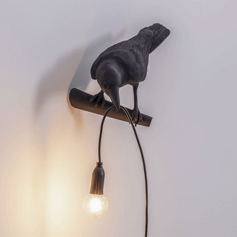 Raven Shaped Wall Sconce Lamp Artistic Resin 1 Head Wall Lighting Ideas with Exposed Bulb Design