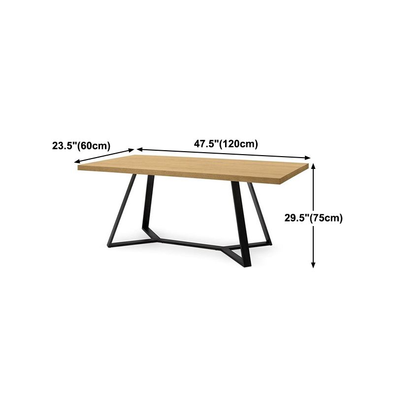 Rectangle Industrial Dining Table Trestle Base Fixed Table with Solid Wood