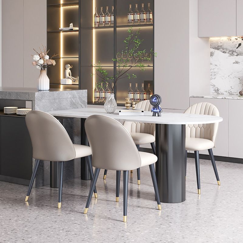 Modern Style Dining Table White Sintered Stone Dining Table with Black Base for Kitchen