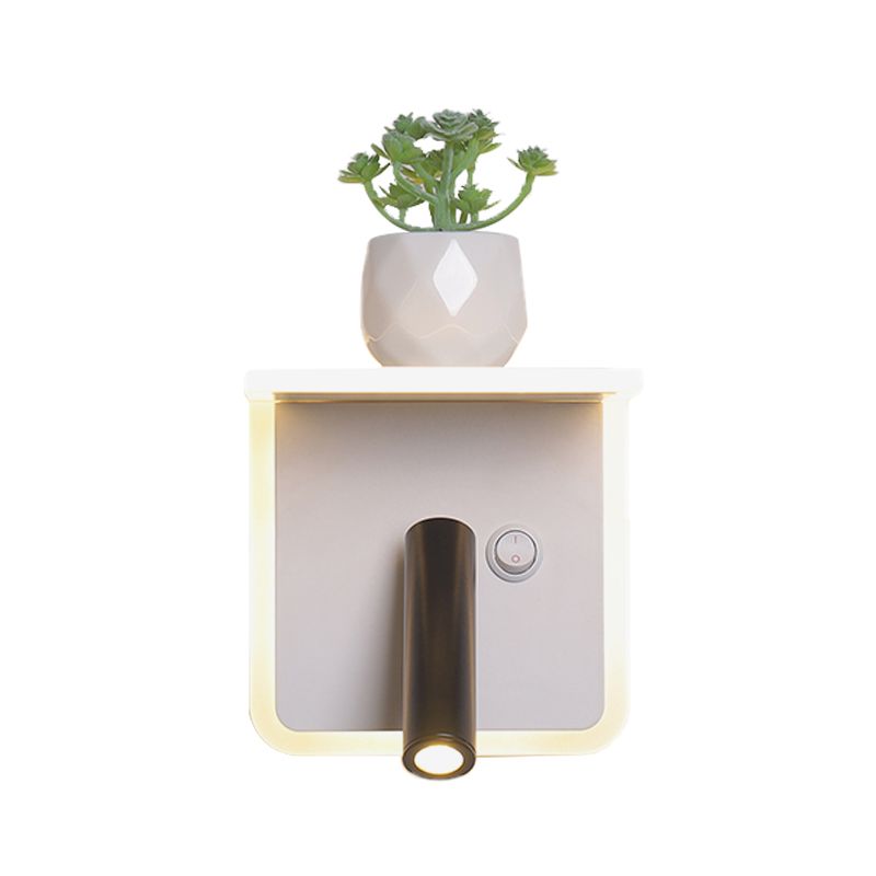 White LED Wall Light Minimalism Acrylic Round/Square Wall Sconce with Plant Decoration in Warm/White Light