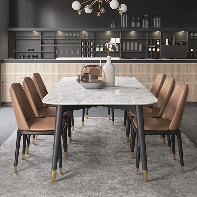 Modern Dining Table White Stone and Marble Dining Table Pedestal Table Sled Base