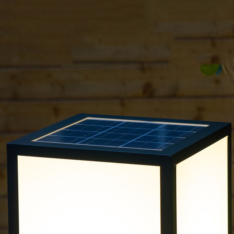 Square Shape Metal Pillar Lamp Modern Style 1 Light Solar Outdoor Light in Black