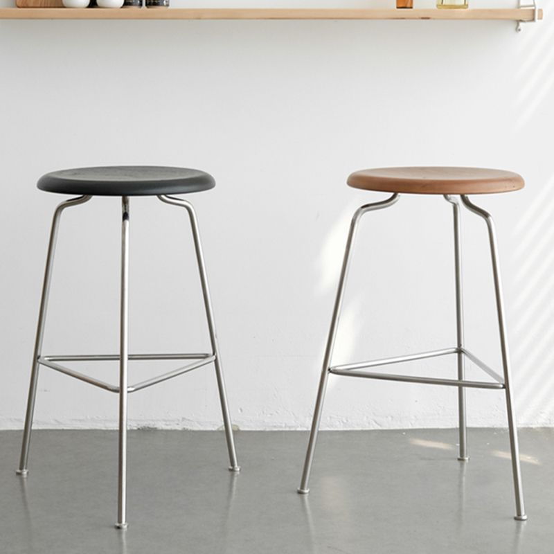 Modern Armless Backless Counter Stool Oak Wood Bar Stool with  Pedal for Cafe