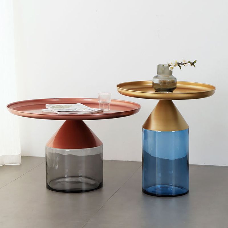 Metal Tray Top Coffee Table Mid-Century Glass Pedestal Cocktail Table