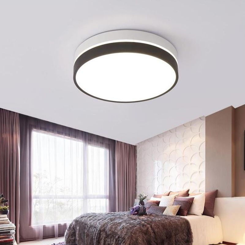 Black Drum Flush Mount Lamp Nordic Acrylic Shade 15"/19"/23" Dia LED Ceiling Flush Mount for Living Room in Warm/White