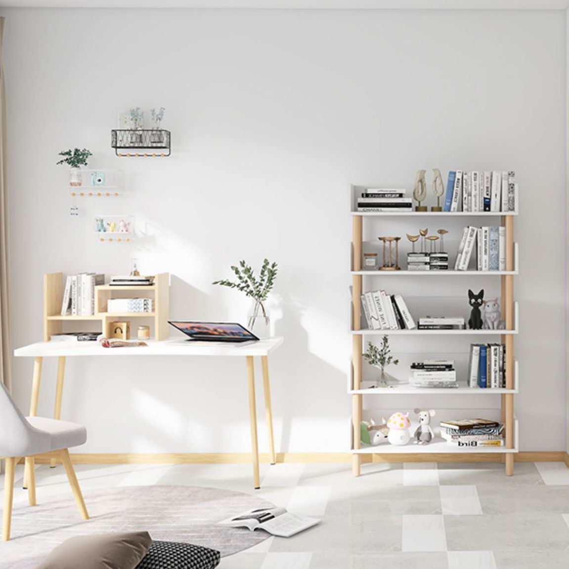 Open Back Modern Style Bookshelf Wood Bookcase for Study Room