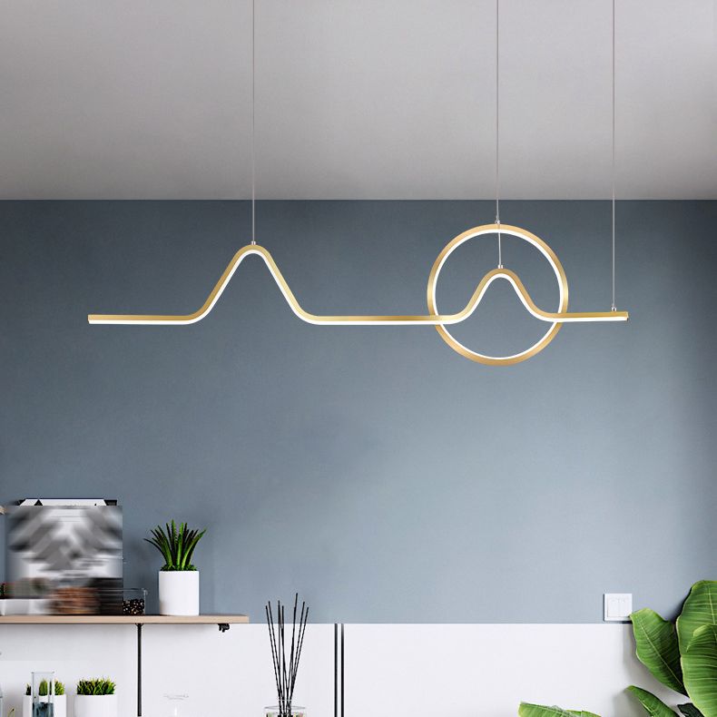 2-Light Modern Island Lighting Golden Metallic LED Ceiling Light for Bedroom