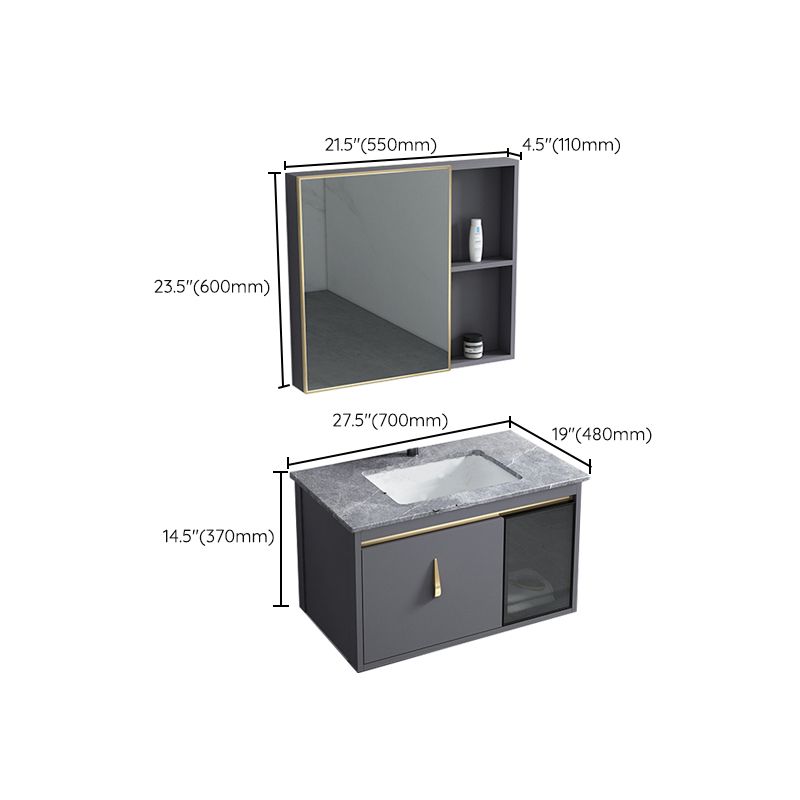 Contemporary Gray Vanity Sink Wall Mounted Bathroom Vanity Cabinet