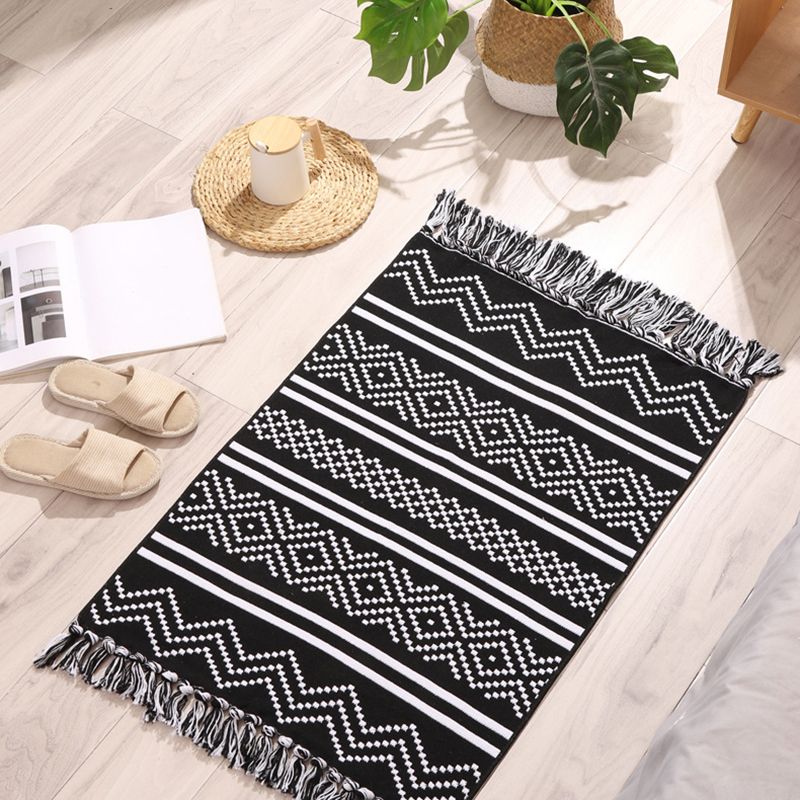 Washable Area Rug Ameicana Print Indoor Rug Cotton Blend Area Carpet with Fringe