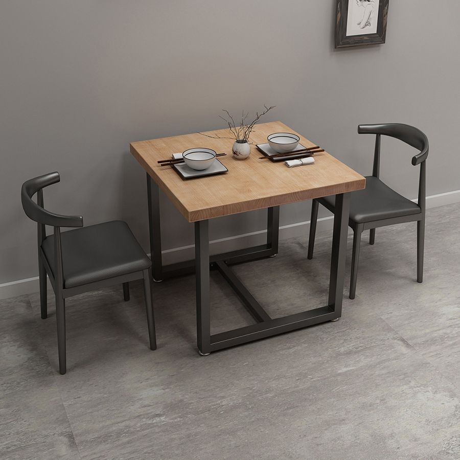 Mesa de cocina de la cena de madera maciza industrial mesa de cocina marrón con marco negro para comedor