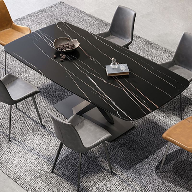 Industrial Style Rectangle Dining Table Sintered Stone Table with Metal Leg for Home