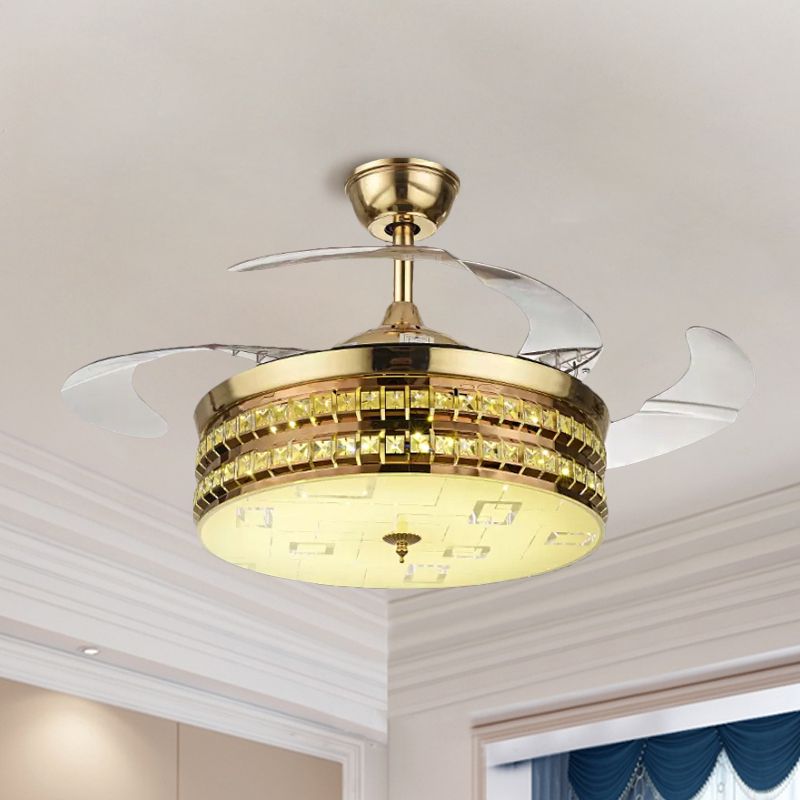 19 "w tambour métallique suspendu lampe à la lampe à fans simplicité en argent / éclair semi-monment à LED en argent avec 3 lames