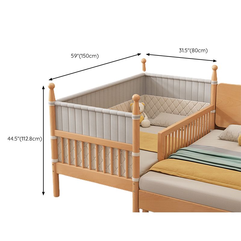 Solid Wood Baby Crib Washed Natural Crib with Guardrail and Mattress
